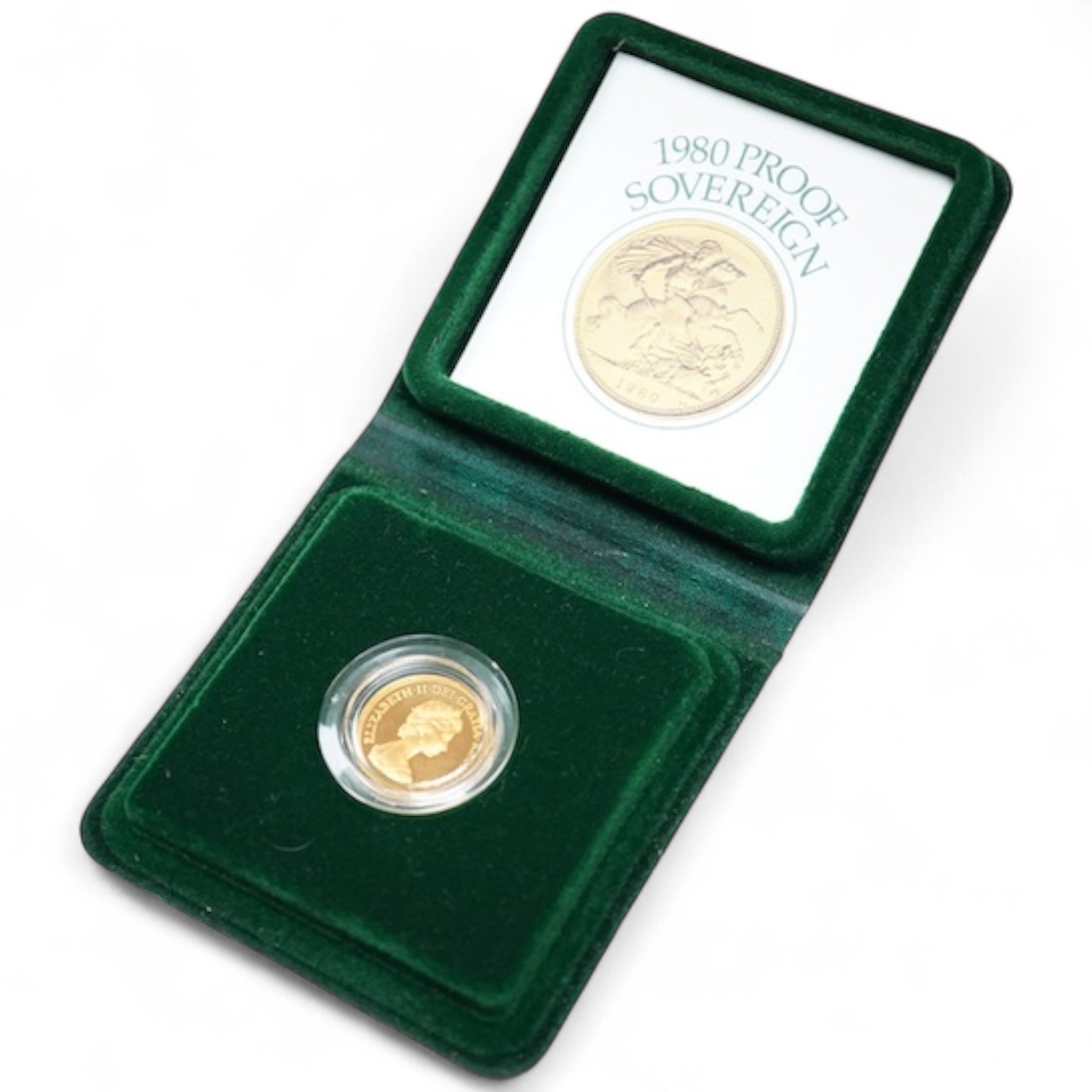 British Gold coins, QEII, gold proof sovereign, 1980, in case of issue with certificate